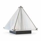Unlit pyramid desk lamp showing ribbed panels and metal edge rods