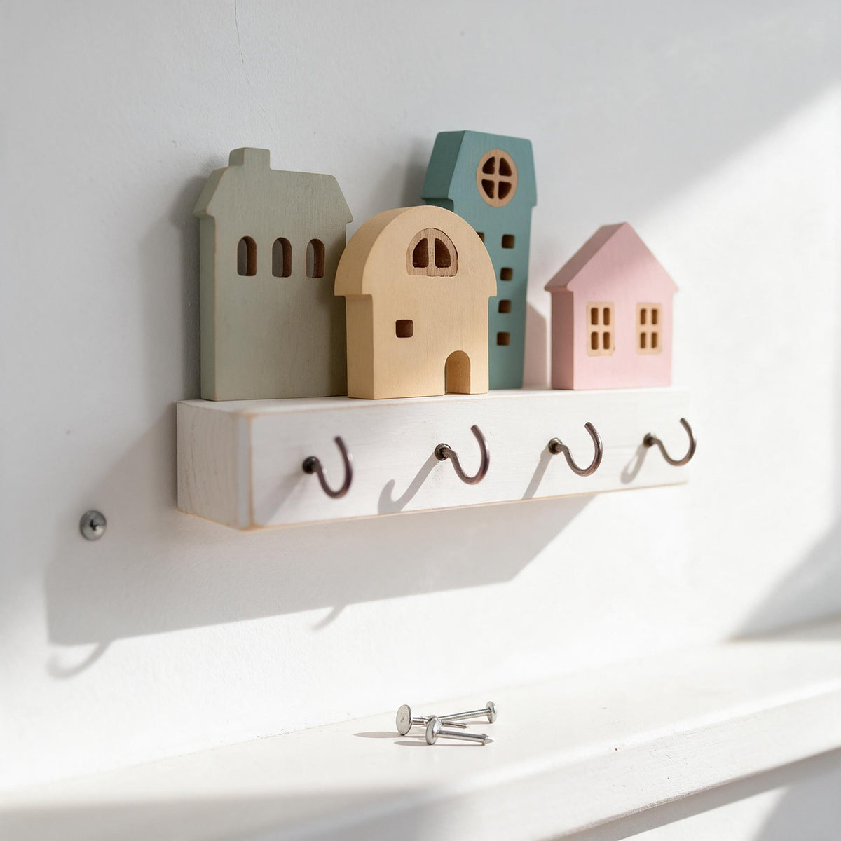 Flat non-marking nails included for mounting the wooden wall decor