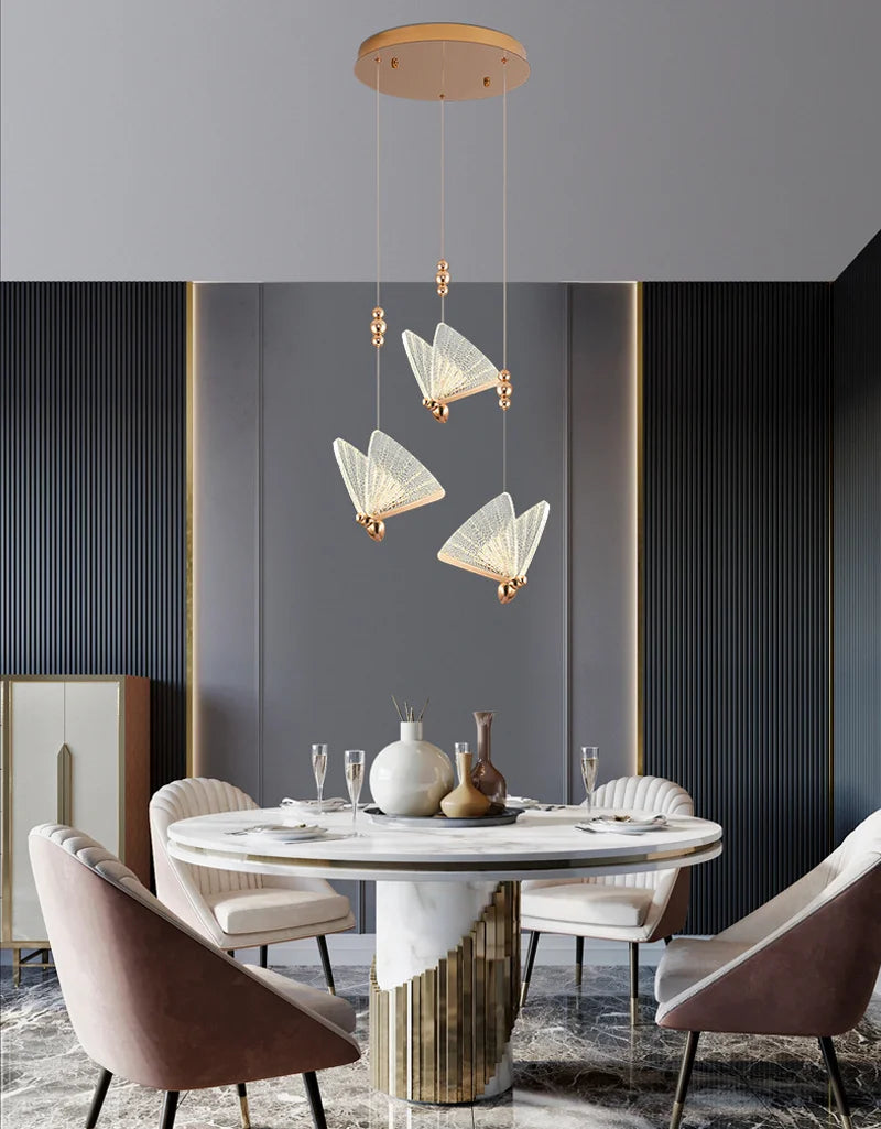 Nordic Butterfly LED Pendant Light Tricolor Golden Silver Hanging Lamp – photo 27