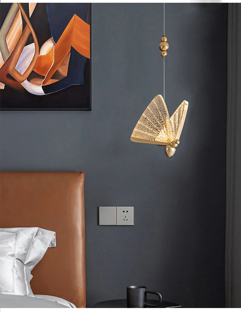 Nordic Butterfly LED Pendant Light Tricolor Golden Silver Hanging Lamp – photo 22