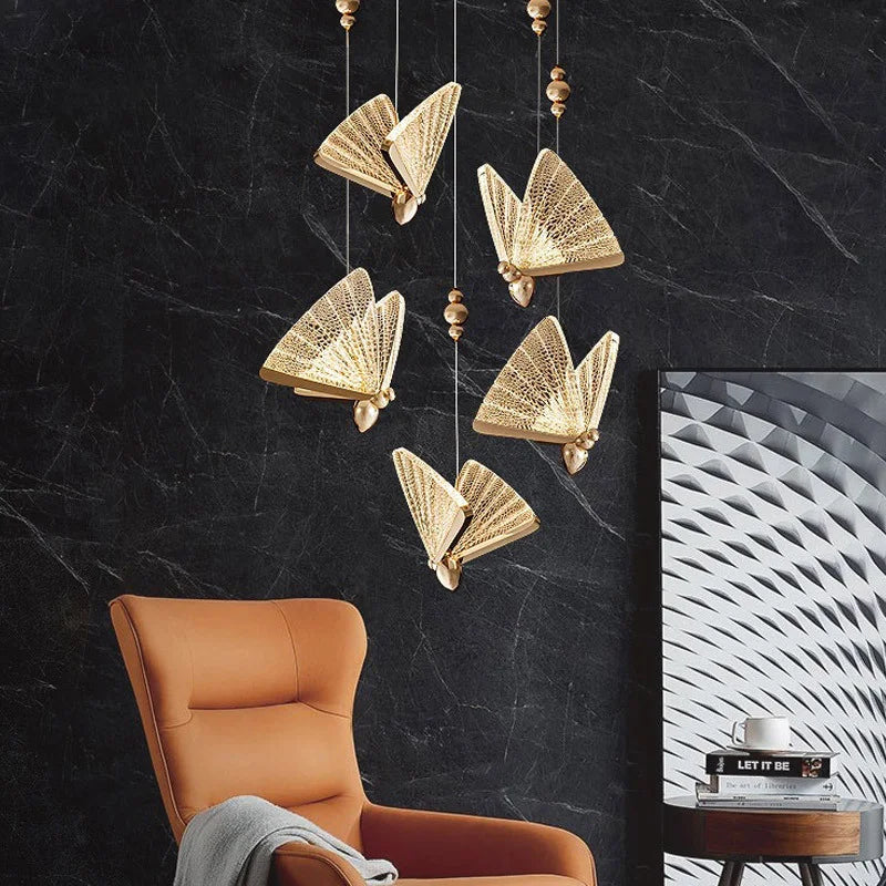 Nordic Butterfly LED Pendant Light Tricolor Golden Silver Hanging Lamp – photo 17