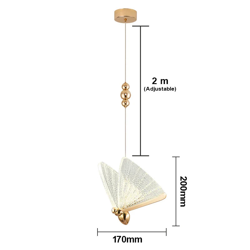 Nordic Butterfly LED Pendant Light Tricolor Golden Silver Hanging Lamp