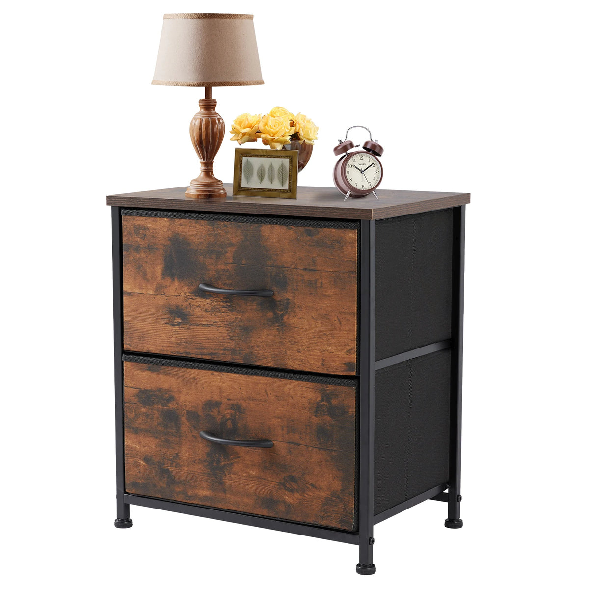 Modern Morocco Wood 2 Fabric Drawer Storage Nightstand Side Table Bedroom