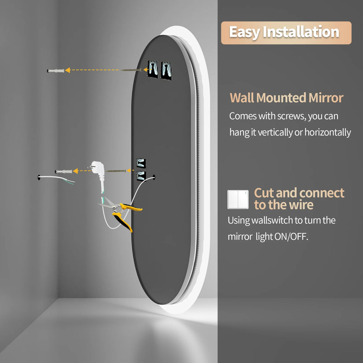 Dimmable Touch Switch Anti Fog Waterproof Oval LED Bathroom Mirror – photo 5