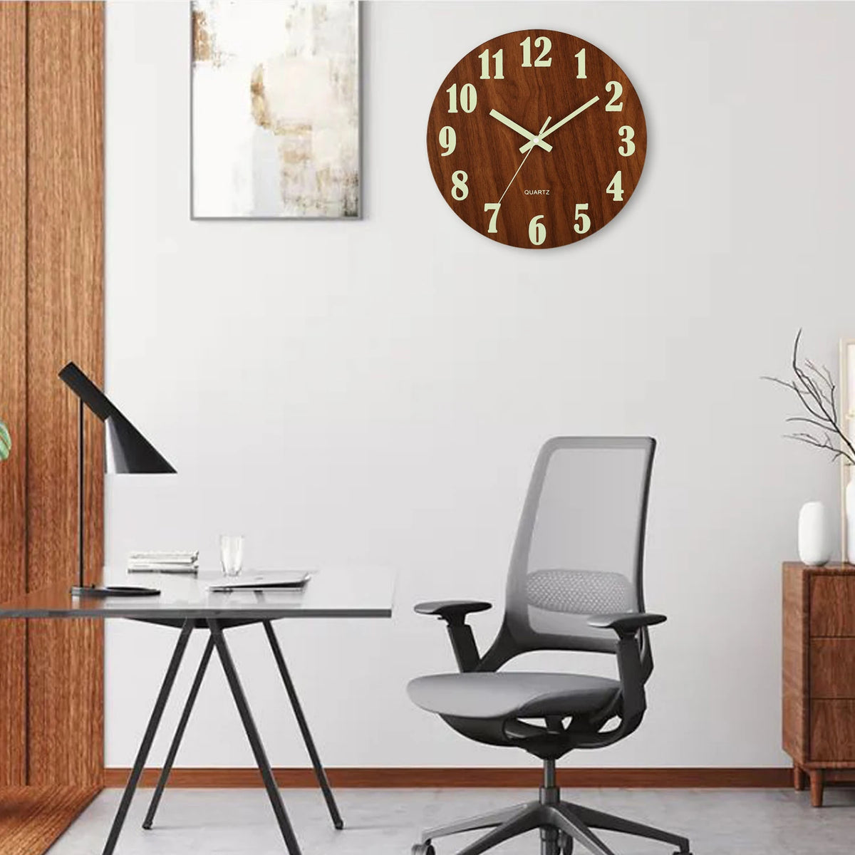 12-Inch Luminous Silent Wooden Wall Clock