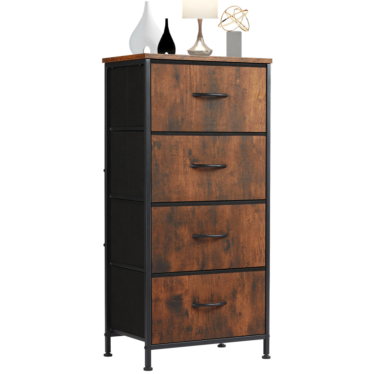 Steel Frame 4 Fabric Drawers Nightstand Wardrobe Closet Storage Cabinet Bedroom