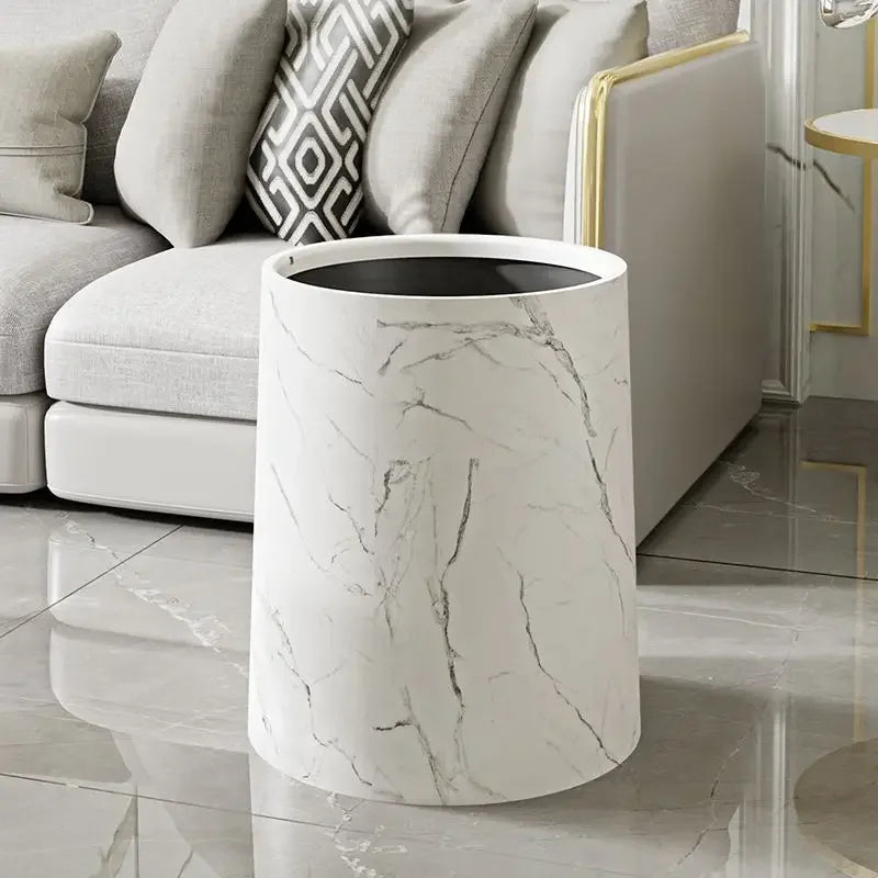 Marble-Texture Rolling-Cover Trash Can