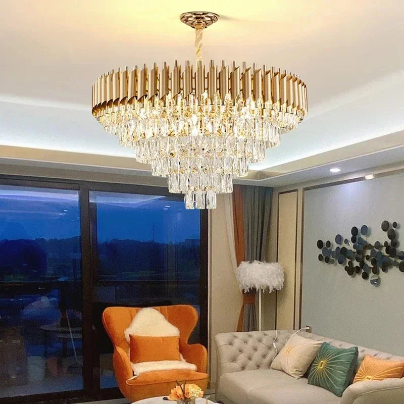 Luxury Black Gold Crystal Round LED Chandelier Pendant Light Tricolor – photo 4