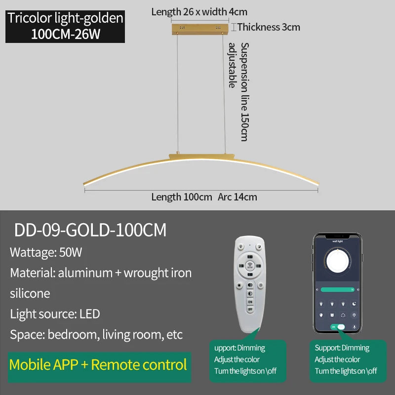 Contemporary Sleek LED Arc Adjustable Brightness Pendant Light with App Dimming – photo 28