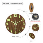 12-Inch Luminous Silent Wooden Wall Clock