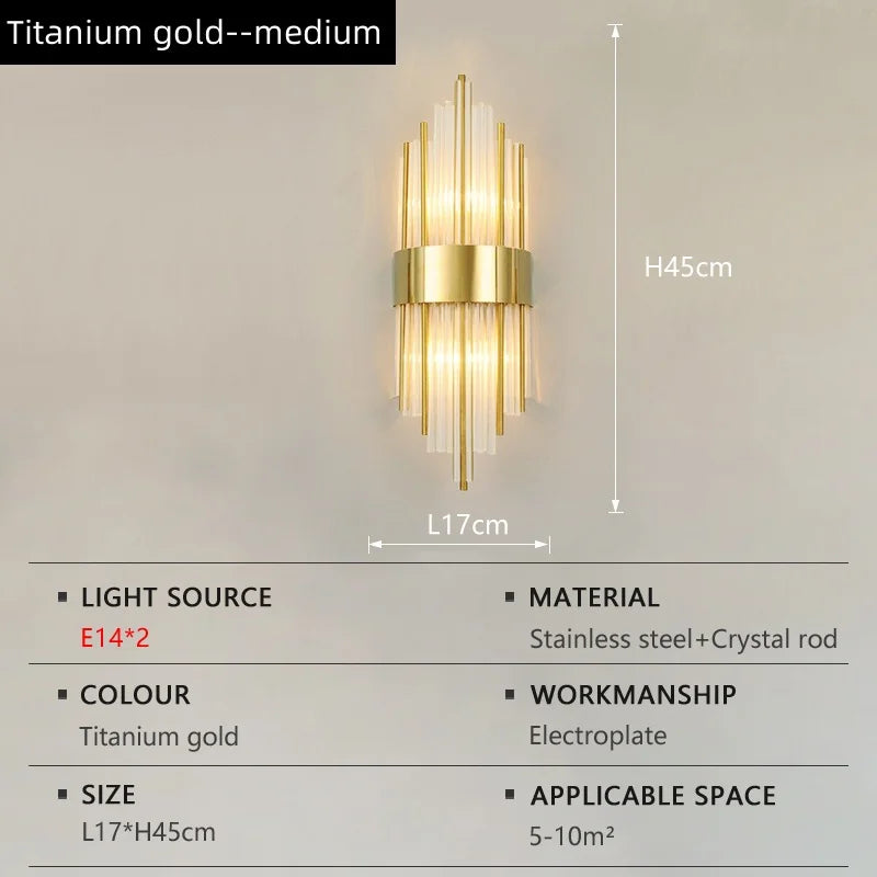 Nordic Luxury Crystal Stainless Steel Black Gold LED Wall Light – photo 14