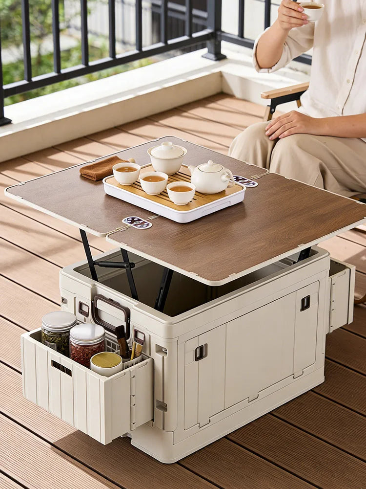 Japanese-Style Folding Storage Box with Wood Lid