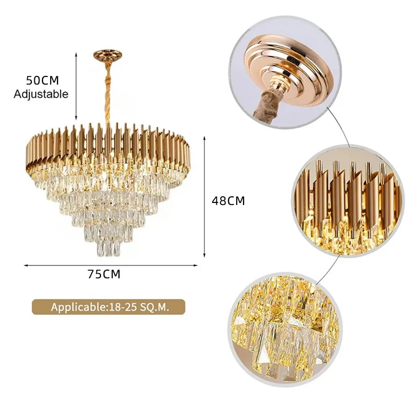 Luxury Black Gold Crystal Round LED Chandelier Pendant Light Tricolor – photo 5