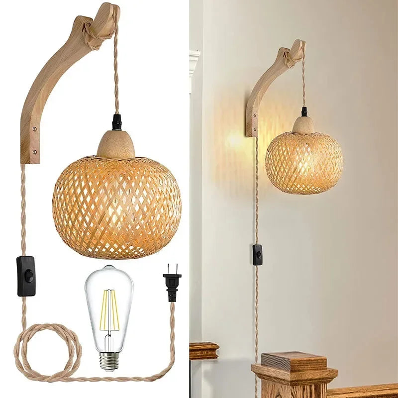 Handwoven Bamboo and Rattan E27 Wall Sconce