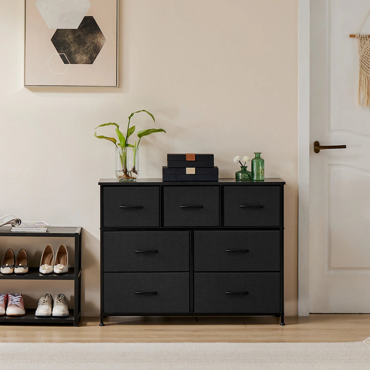 Modern Wooden 7 Fabric Drawer Storage Dresser Closet Chest Bedroom