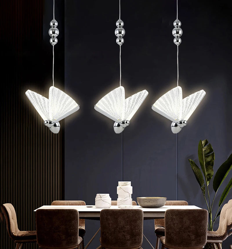 Nordic Butterfly LED Pendant Light Tricolor Golden Silver Hanging Lamp
