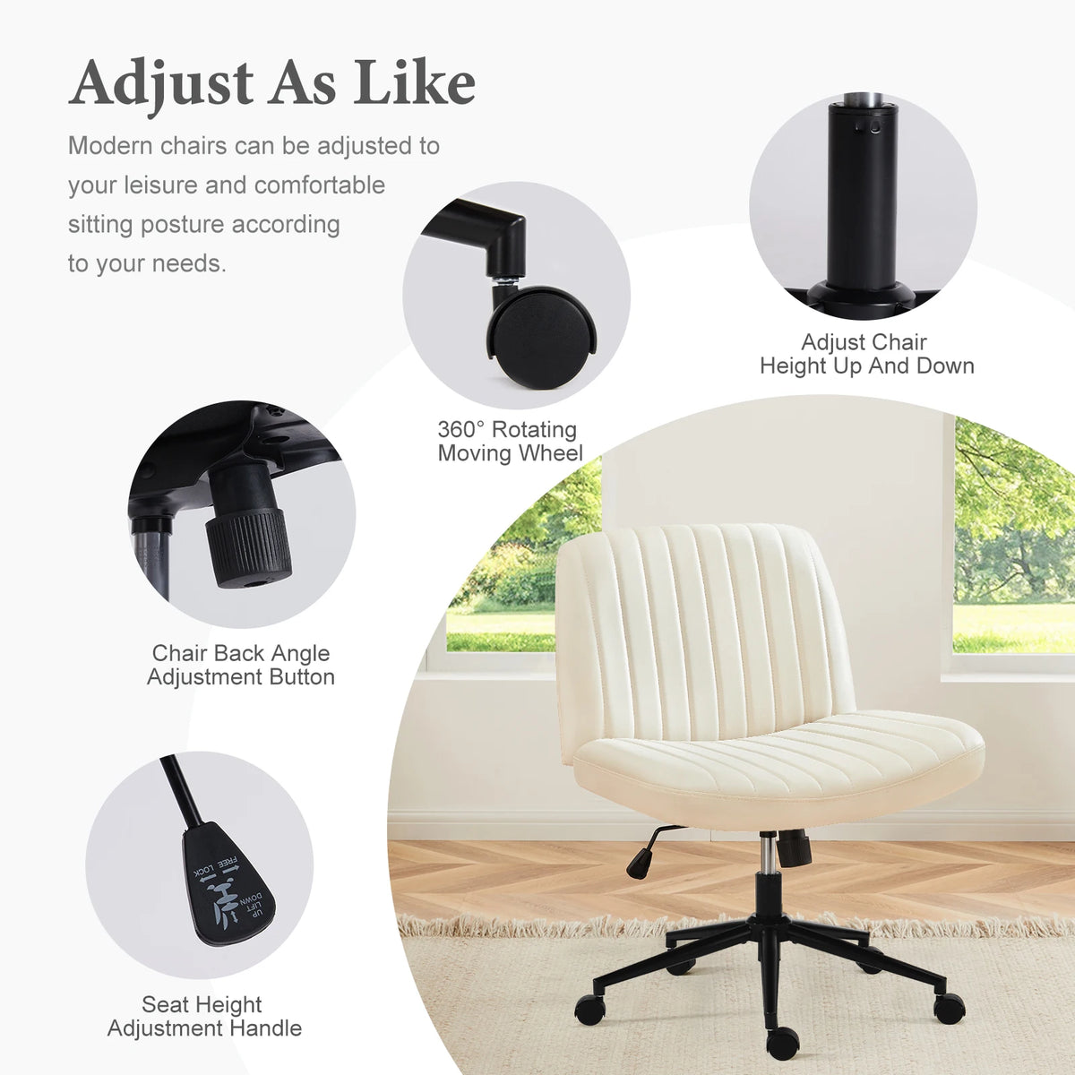 Height Adjustable PU Leather Armless Criss Cross Swivel Office Chair with Wheels
