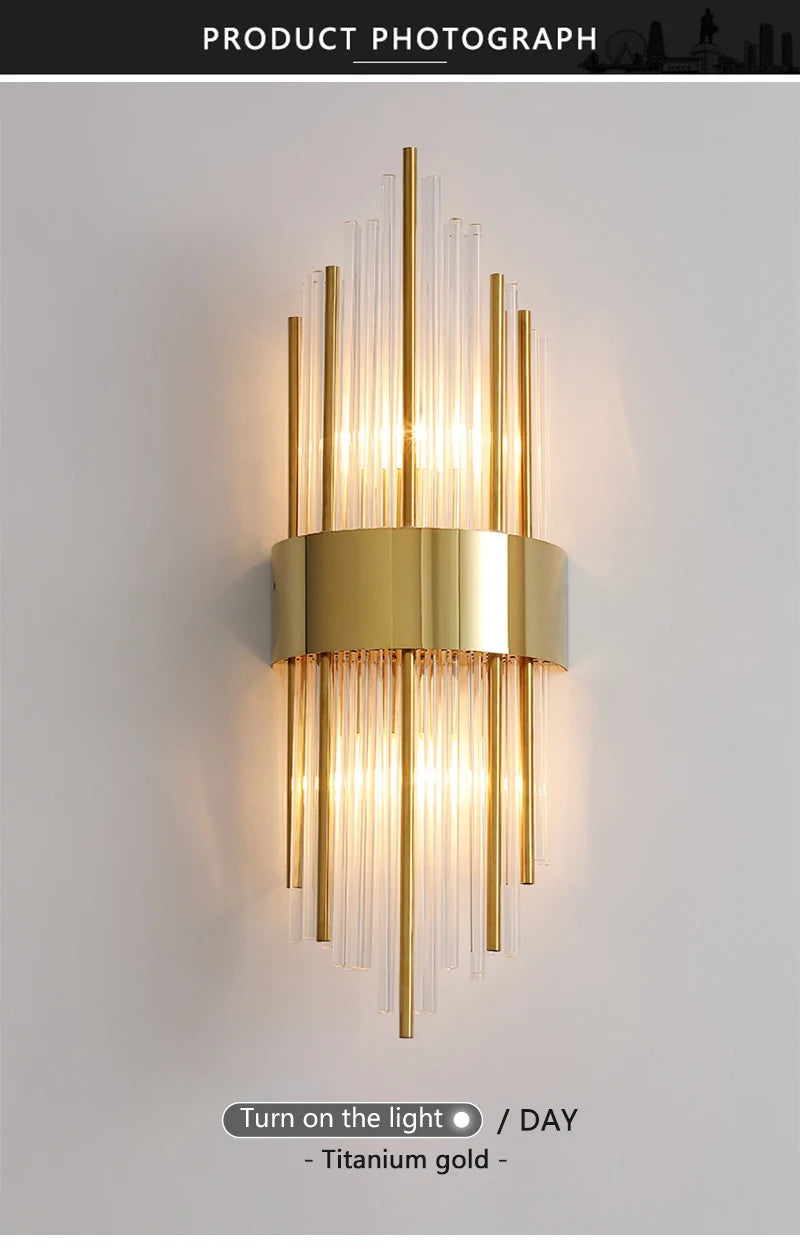 Nordic Luxury Crystal Stainless Steel Black Gold LED Wall Light – photo 8