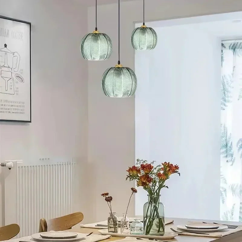 Nordic Striped Green Glass E27 Pendant Light Decorative Dining Room – photo 8