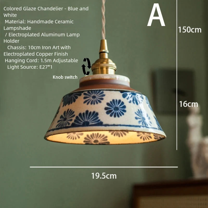Chinese Retro Glazed Ceramic Blue and White Pendant Light Nostalgic Tea Room – photo 17