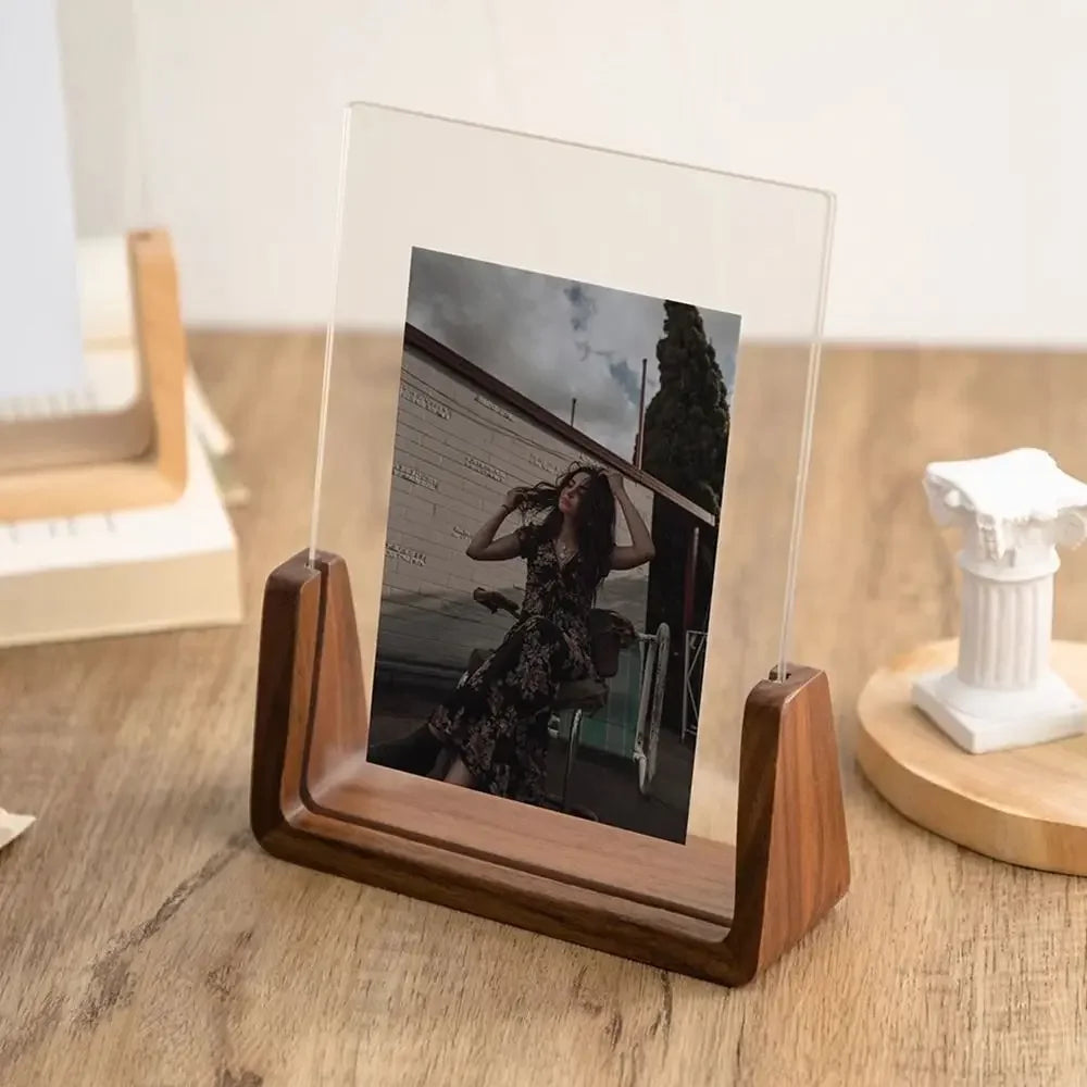 U-Shaped Acrylic and Wood Desktop Photo Frame