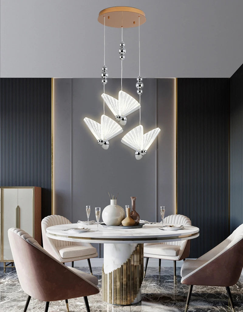 Nordic Butterfly LED Pendant Light Tricolor Golden Silver Hanging Lamp
