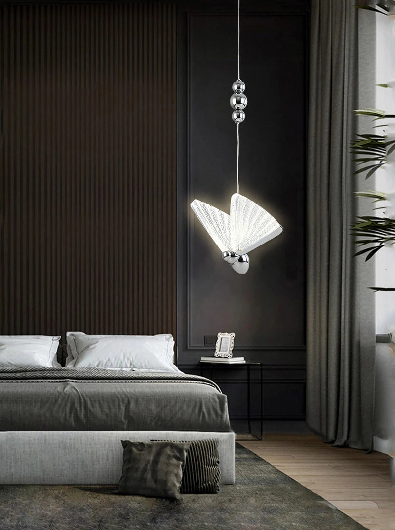 Nordic Butterfly LED Pendant Light Tricolor Golden Silver Hanging Lamp