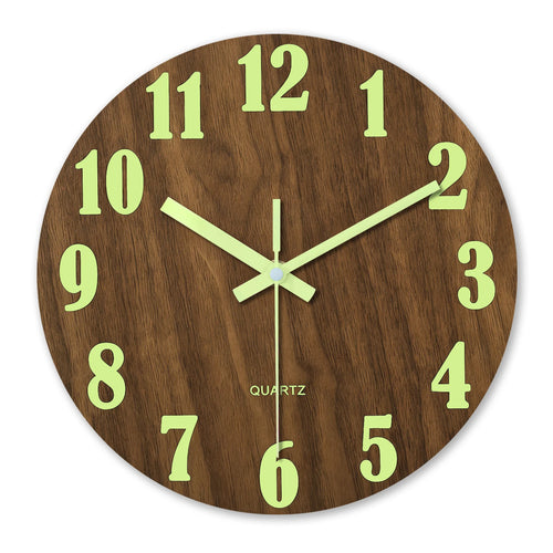 12-Inch Luminous Silent Wooden Wall Clock