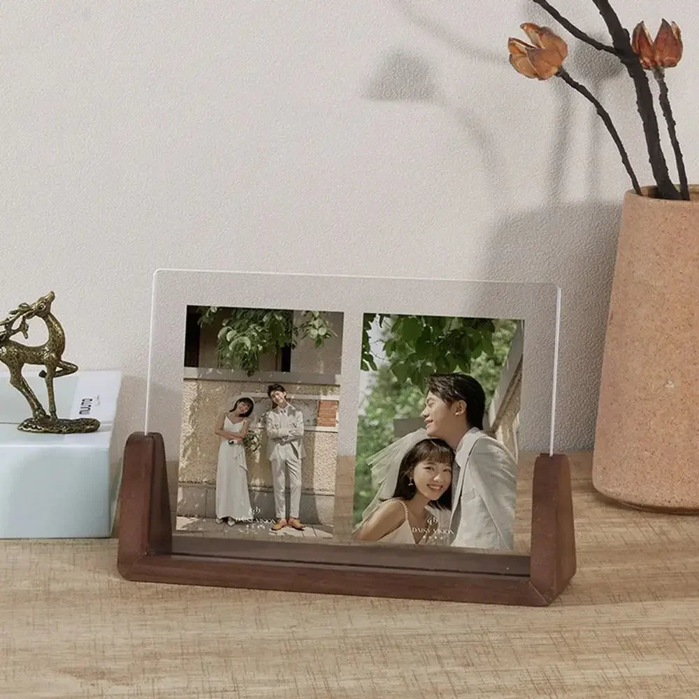U-Shaped Acrylic and Wood Desktop Photo Frame