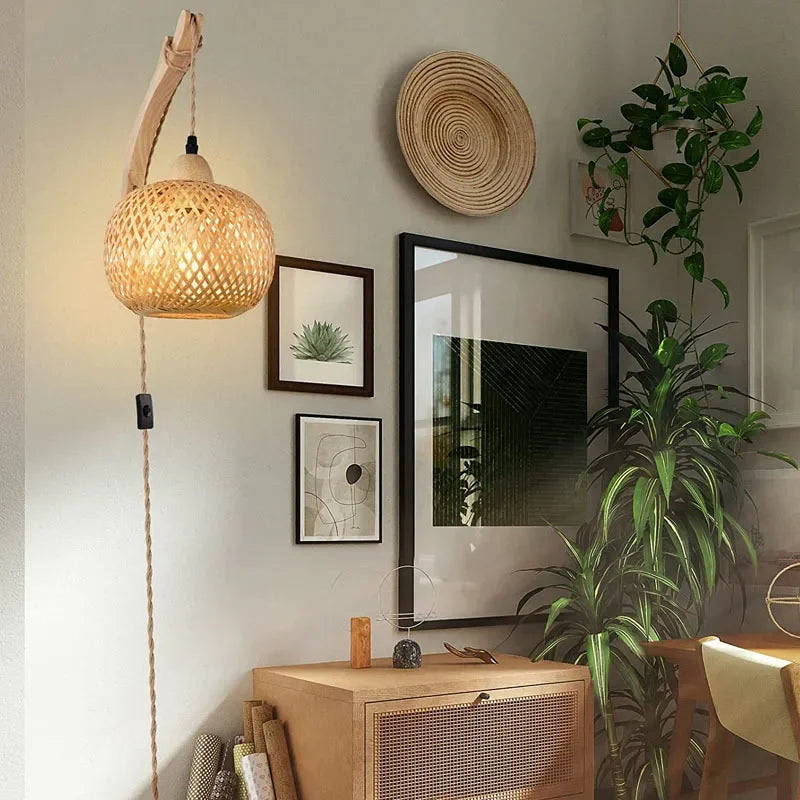 Handwoven Bamboo and Rattan E27 Wall Sconce