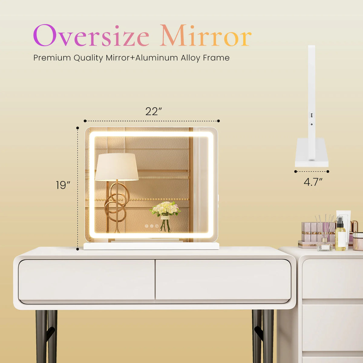 Dimmable 3 Color Modes USB Charging Aluminum Frame LED Vanity Mirror Bathroom Bedroom – photo 8