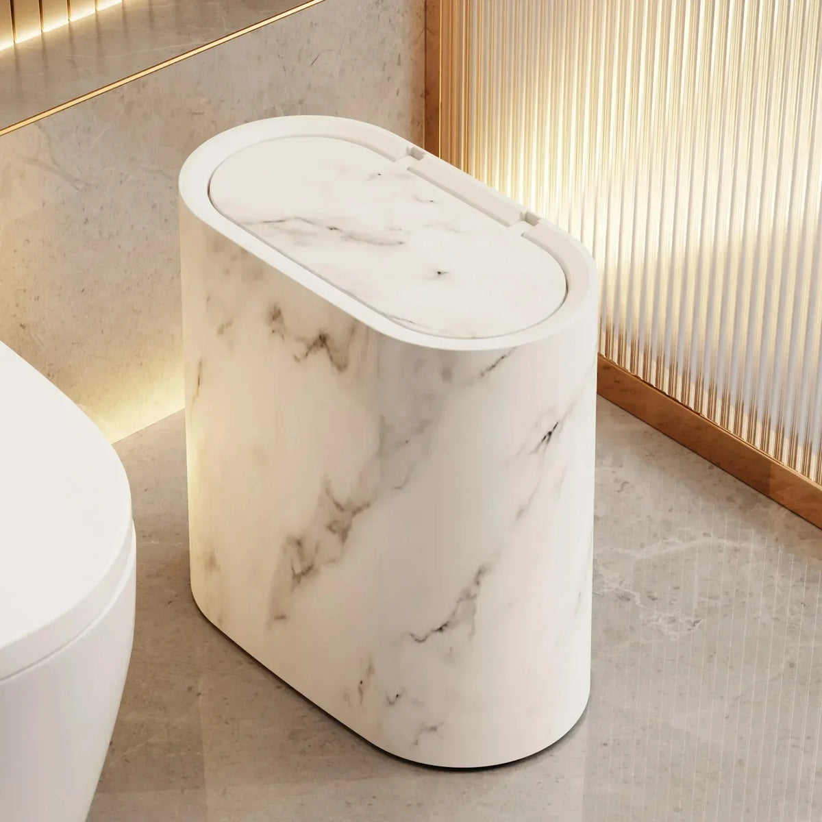 Nordic Marble-Style Slim Press-Top Trash Can