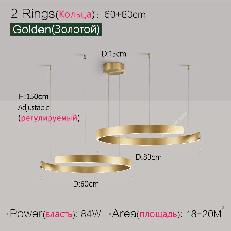 Dimmable Nordic Modern Round Ring LED Pendant Light Chandelier Living Room Bedroom – photo 13
