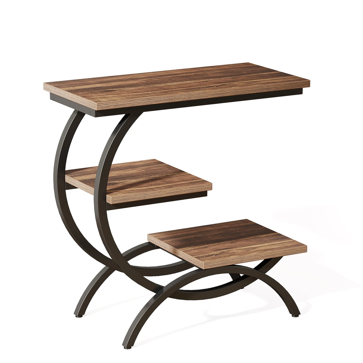 Tribesigns Industrial C Shaped 3 Tier Wood Metal Storage End Table