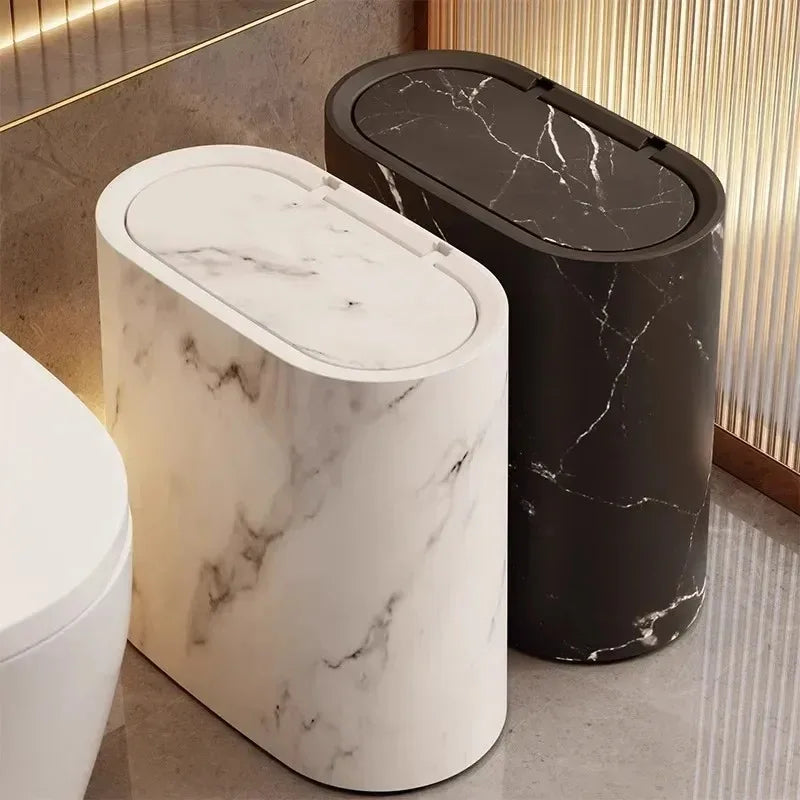 Nordic Marble-Style Slim Press-Top Trash Can