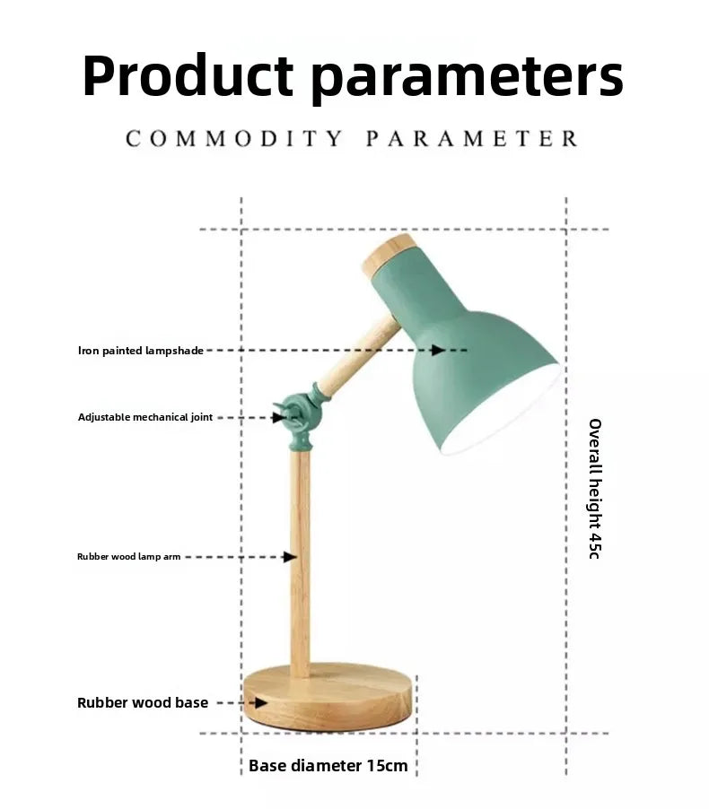 Adjustable Nordic Wooden LED Desk Lamp