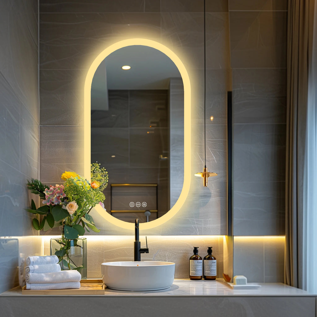 Dimmable Touch Switch Anti Fog Waterproof Oval LED Bathroom Mirror – photo 2