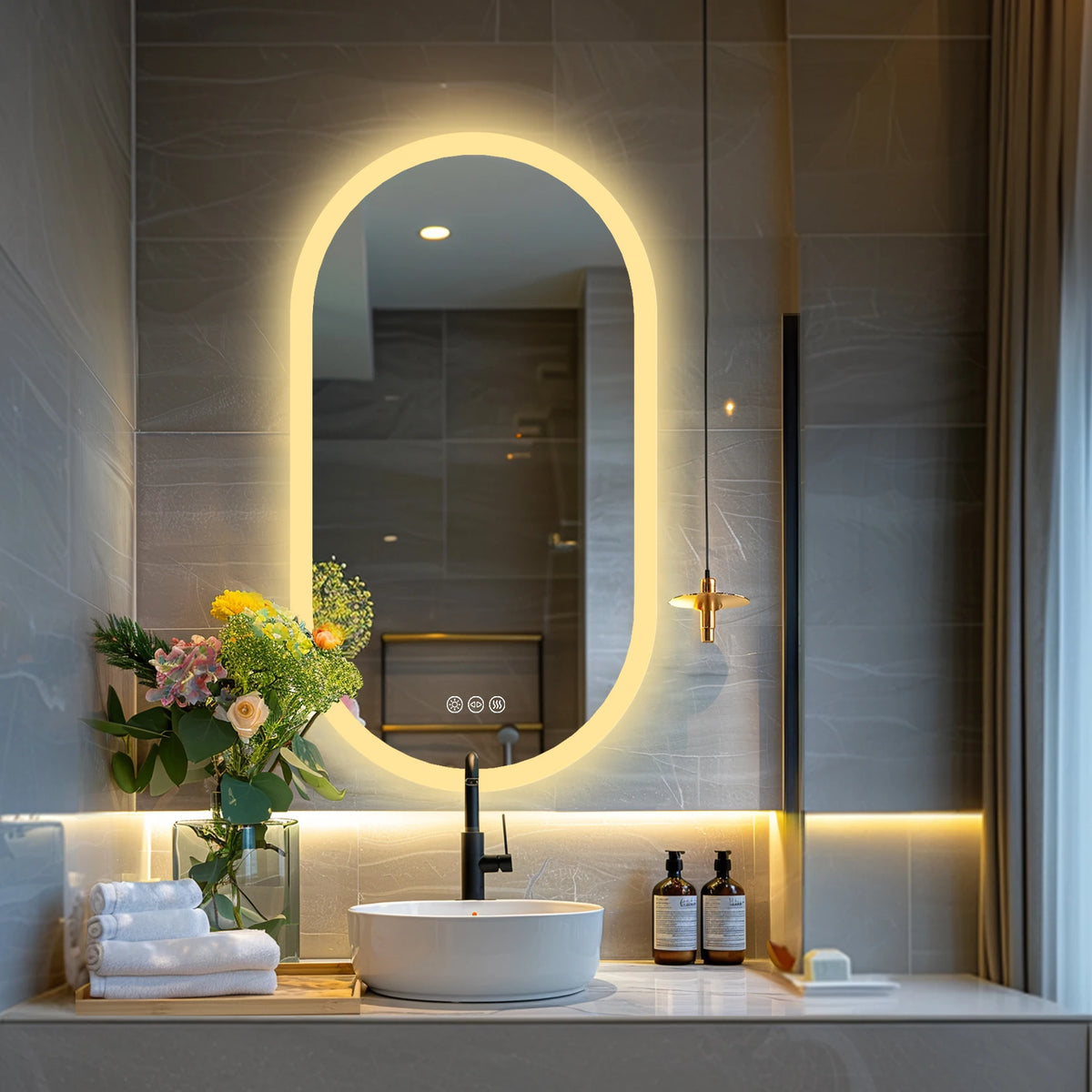 Dimmable Touch Switch Anti Fog Waterproof Oval LED Bathroom Mirror – photo 2