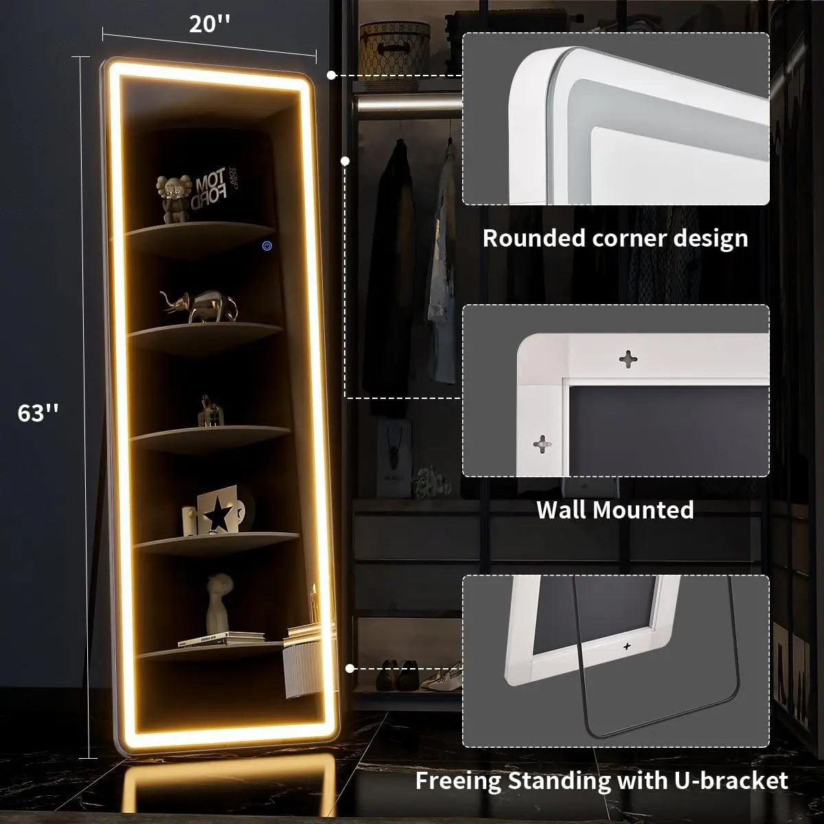 Dimmable LED Full Length Floor Standing Full Body Mirror Stand – photo 6