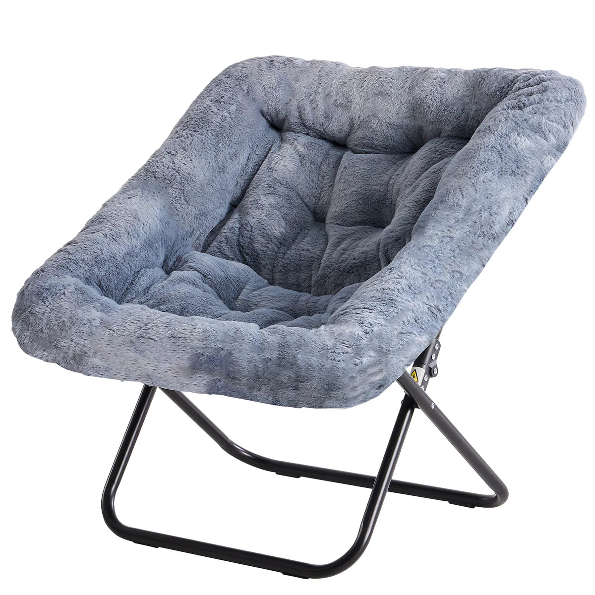 Foldable Faux Fur Padded Metal Frame Round Saucer Lounge Reading Chair Living Room