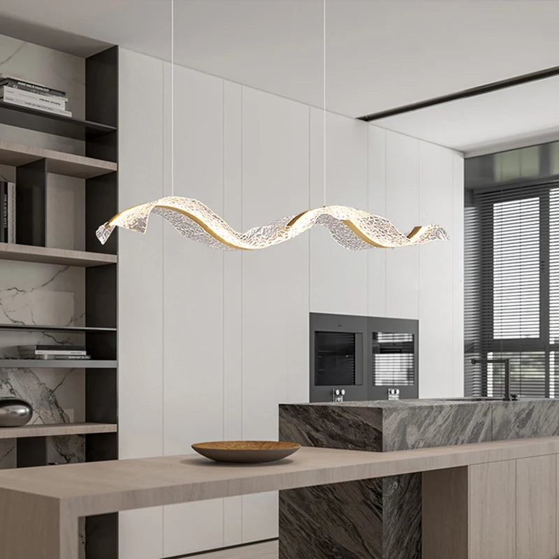 Nordic LED Long Wave Design Chandelier Pendant Light Dimmable with Remote – photo 5