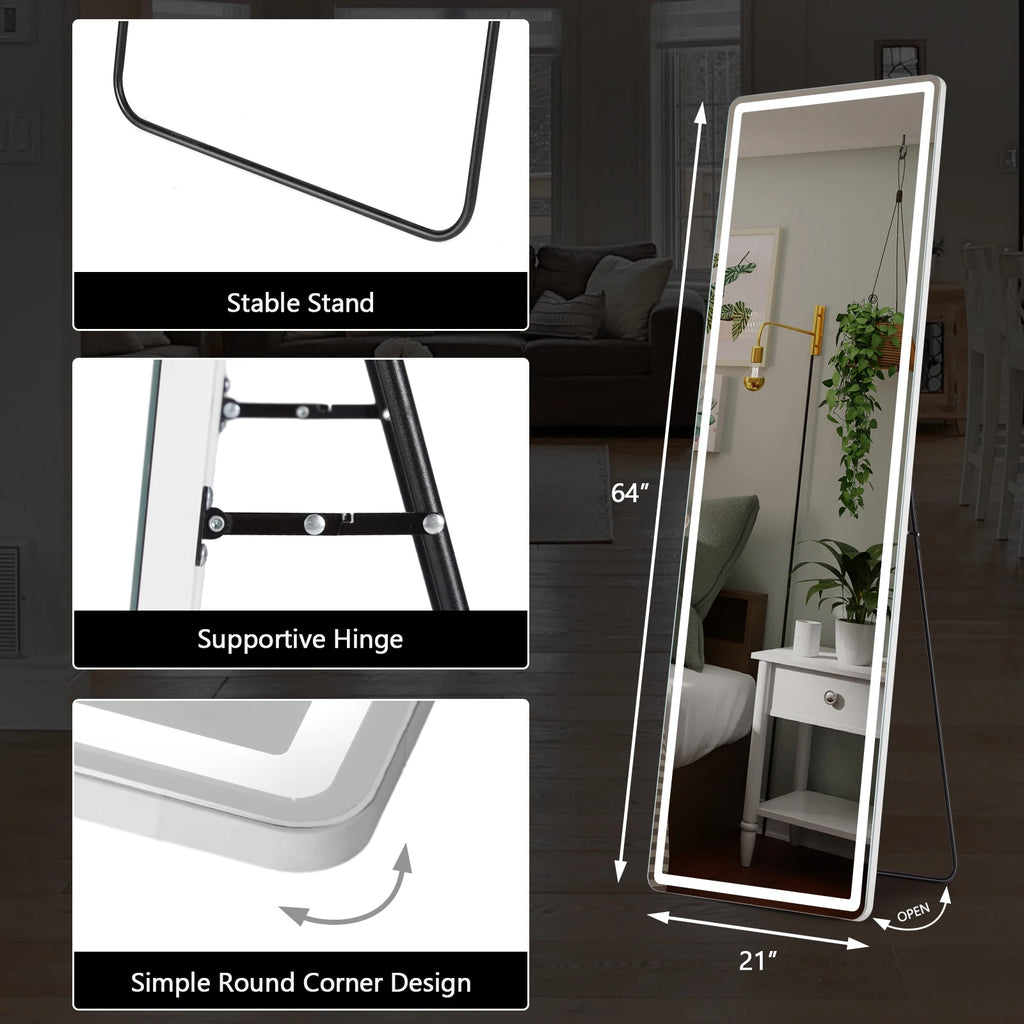 LED Aluminum Alloy Frame Full Length Standing Hanging Wall Mounted Mirror Home – photo 4