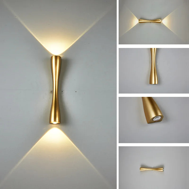 Waterproof IP65 Gold Aluminum LED Wall Light Bedroom Bedside Fixture