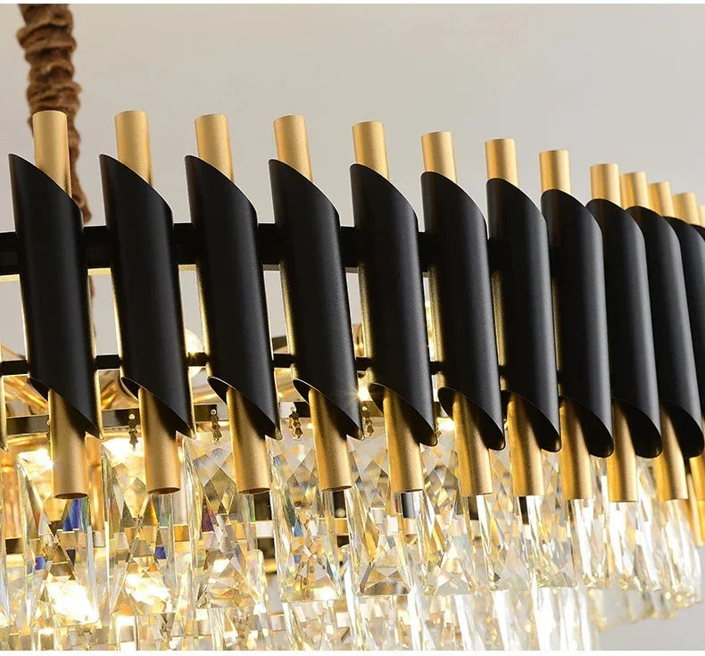 Luxury Black Gold Crystal Round LED Chandelier Pendant Light Tricolor – photo 24
