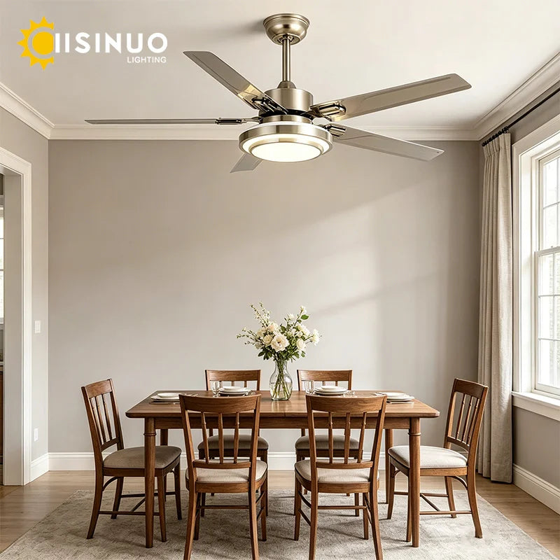 52-Inch Dimmable Satin Nickel DC Motor LED Ceiling Fan Light Living Room – photo 2