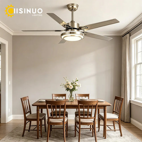 52-Inch Dimmable Satin Nickel DC Motor LED Ceiling Fan Light Living Room – photo 2