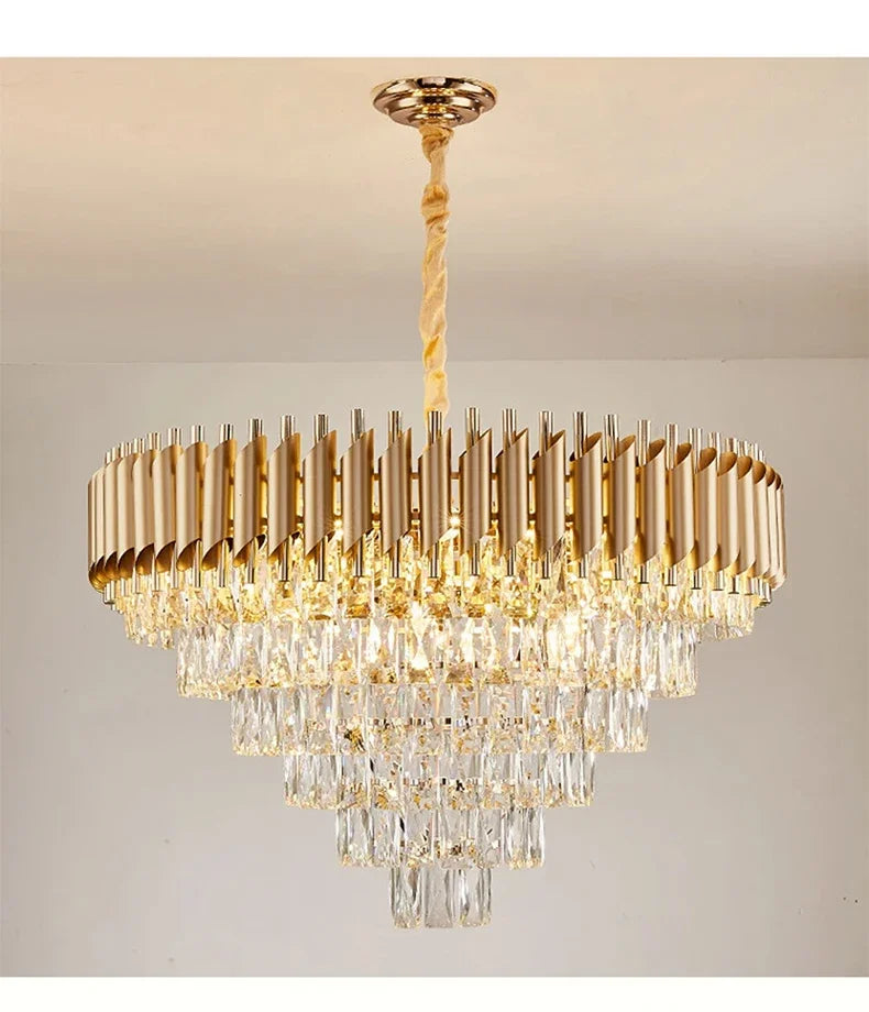 Luxury Black Gold Crystal Round LED Chandelier Pendant Light Tricolor – photo 16