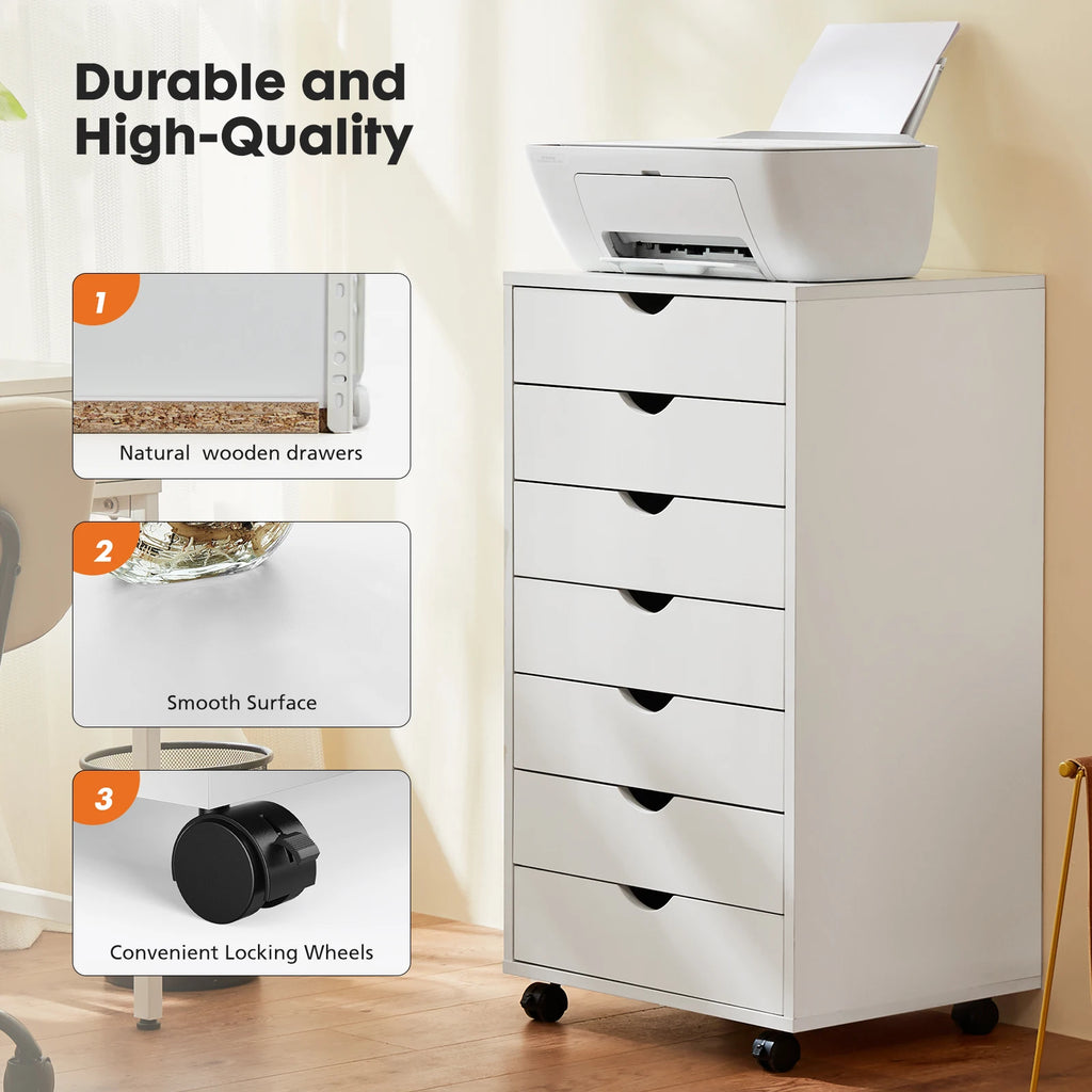 Modern Morocco Wood Rolling 7 Drawer Storage Chest Dresser Cabinet Wheels