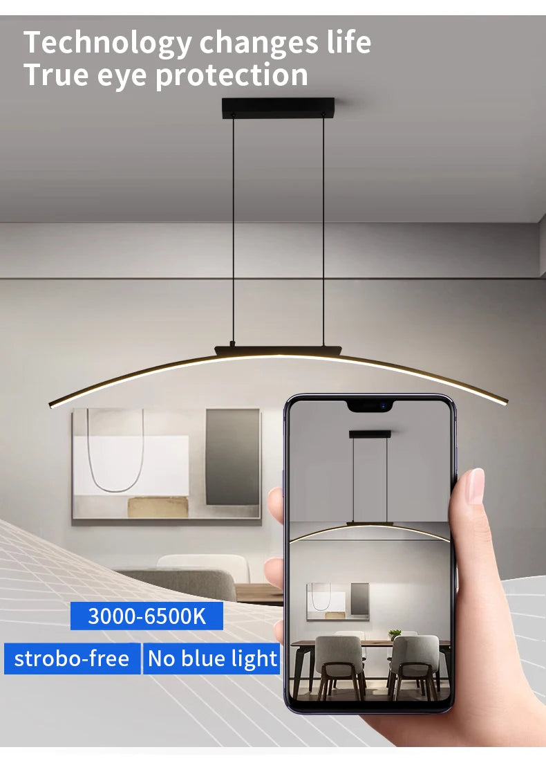 Contemporary Sleek LED Arc Adjustable Brightness Pendant Light with App Dimming – photo 10