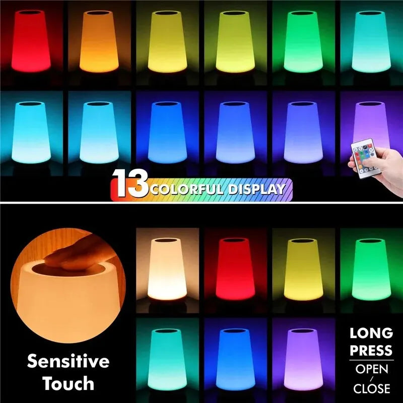 13-Color Rechargeable RGB Bedside Lamp